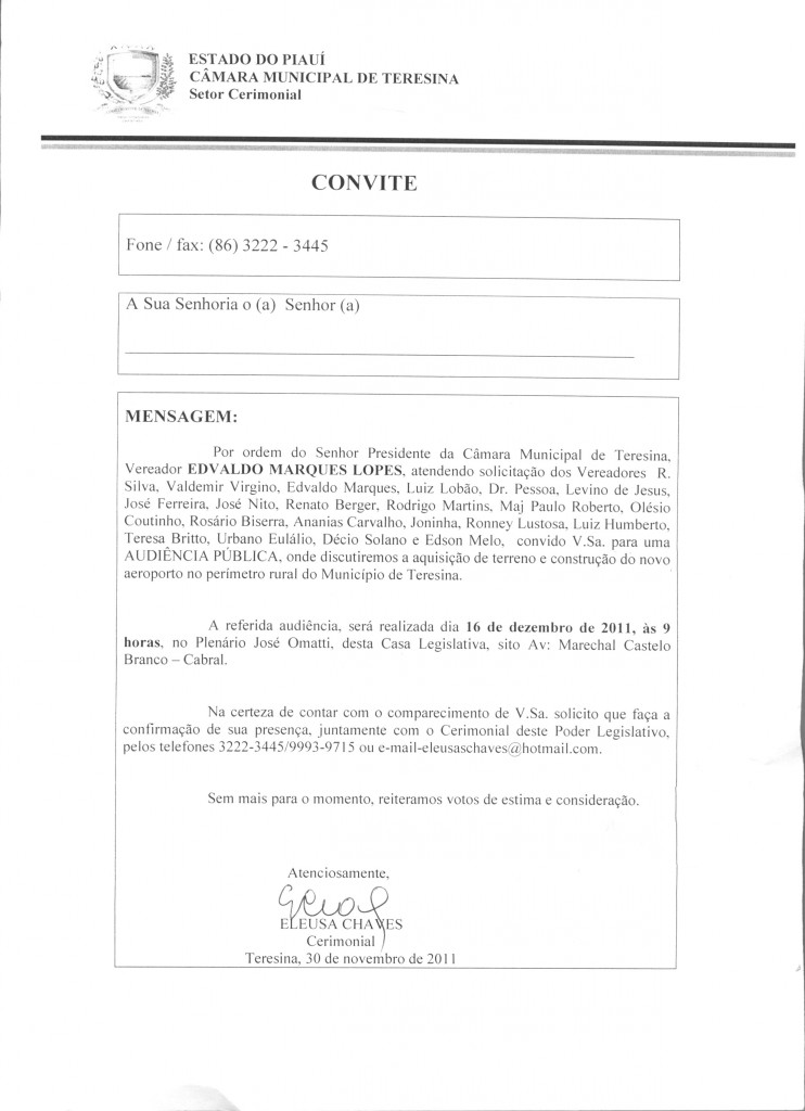 Audiência Pública na Câmara Municipal por um novo aeroporto de Teresina(PI)